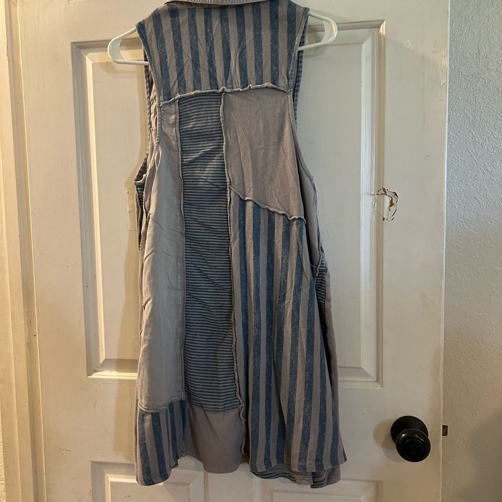 Free People Gray and Blue Patchwork Button-Front … - image 2